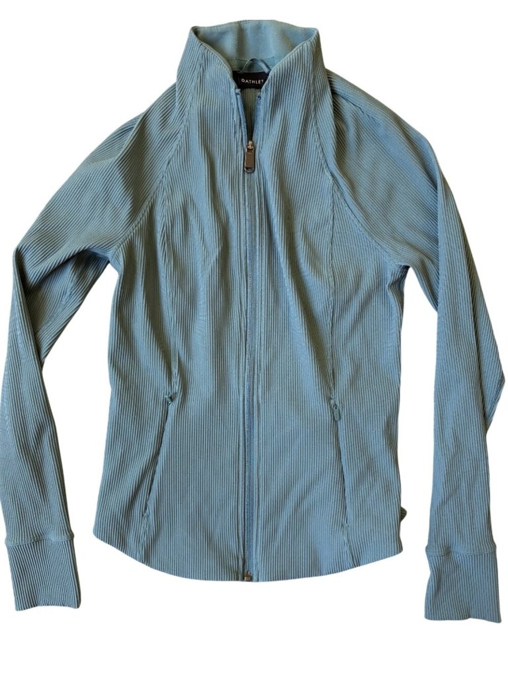 Athelta Ribbed Zip Up Active Jacket Womens Small Blue Mock Neck Clean Girl